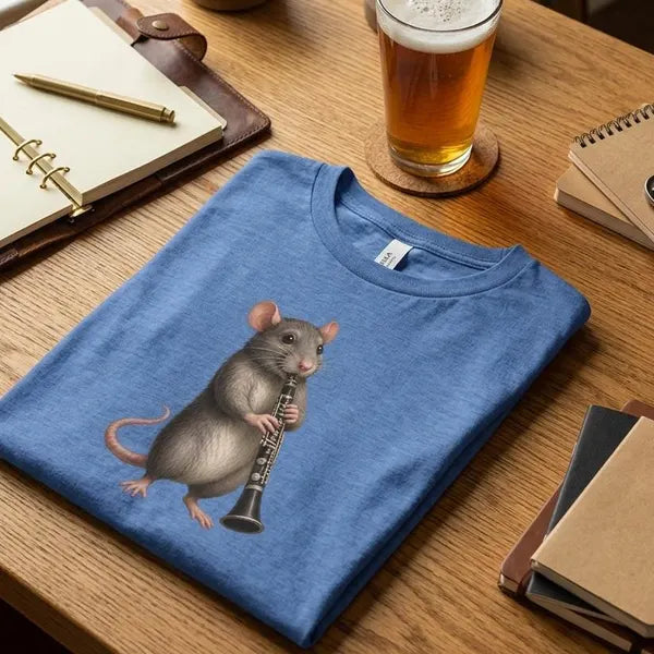 Jazzig klarinettspelande råtta grafisk t-shirt – Unisex musikälskar t-shirt