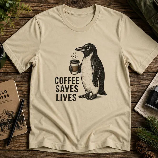 Coffee Saves Lives – Pingvin T-shirt