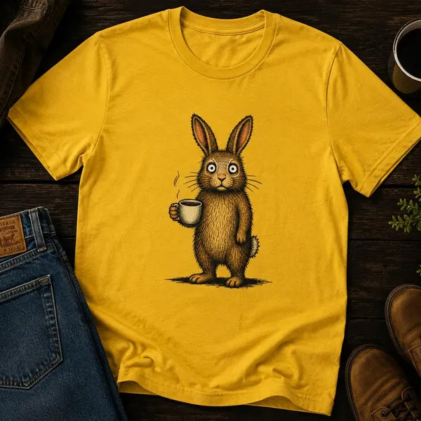 Trött Kanin Kaffe T-shirt – Rolig Måndagsmorgon T-shirt, Söt Kanin Koffein T-shirt, Baksmället-shirt, Present till Kaffälskare, Unisex Grafisk T-shirt