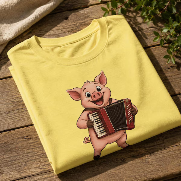 Gris som spelar dragspel T-shirt – Rolig Grismusiker T-shirt – Dragspelsgris Grafisk T-shirt – Folkmusik Present