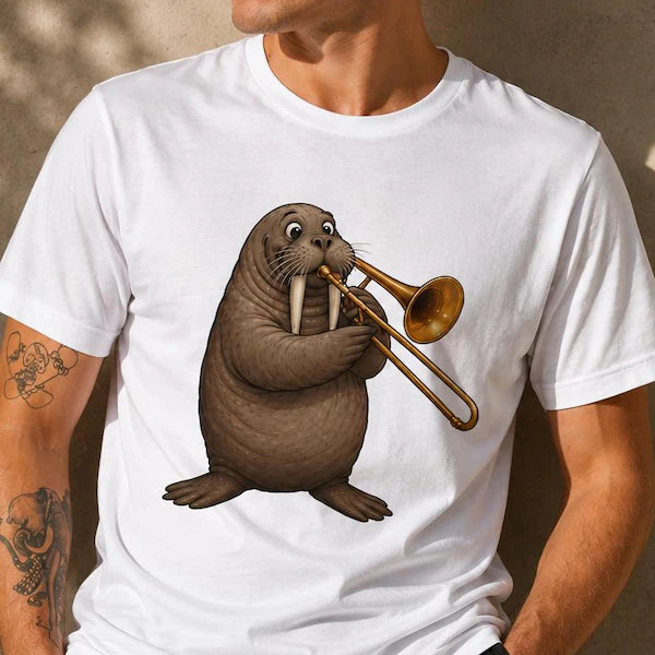 Valross spelar trombon – T-shirt | Rolig present till musikälskare, trombonist, jazzband