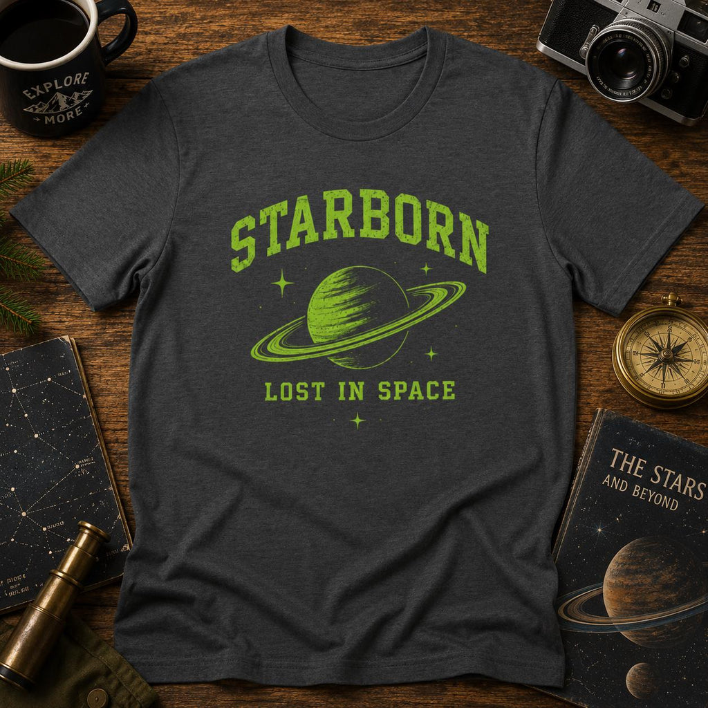 Starborn Lost in Space T-shirt | Neongrön Saturn T-shirt | För rymdälskare