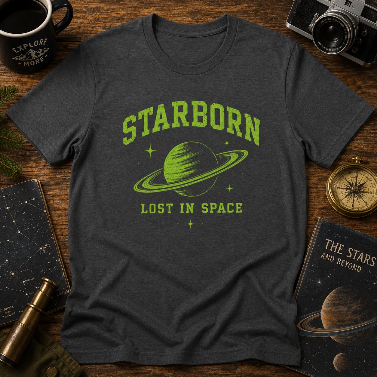 Starborn Lost in Space T-shirt | Neongrön Saturn T-shirt | För rymdälskare
