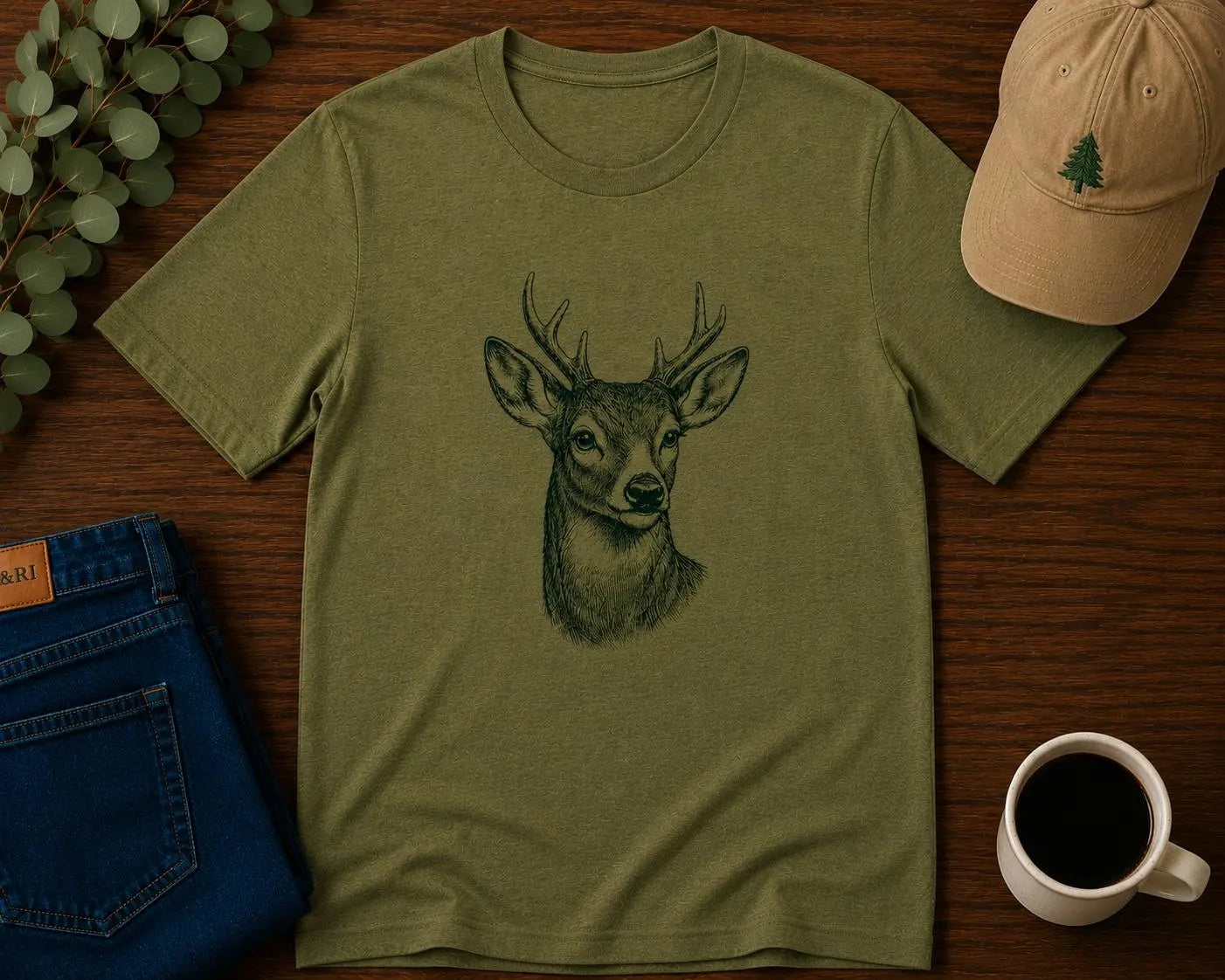 Hjort T-shirt | Skandinavisk Vilda Djur-illustration | Nordisk Skogskonst