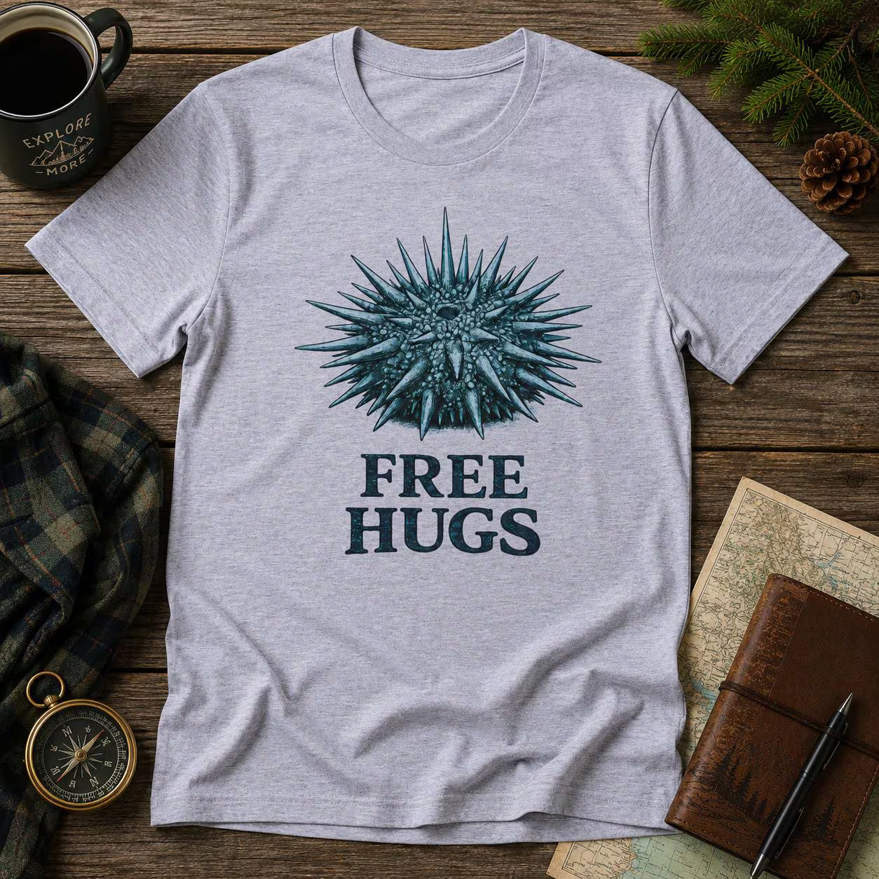 Gratis Kramar Sjöborre T-Shirt – Söt Marint Liv Grafisk Tee, Unikt Present till Havsälskare, Screentryck Stil Unisex Sjövarelse Tröja