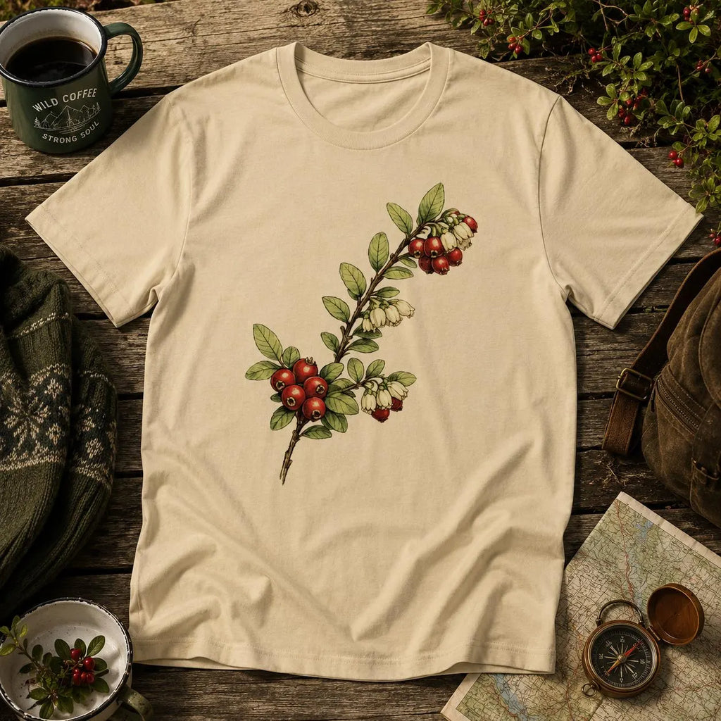 Lingonris T-shirt – Botanisk Illustration – Skandinavisk Skogslingon