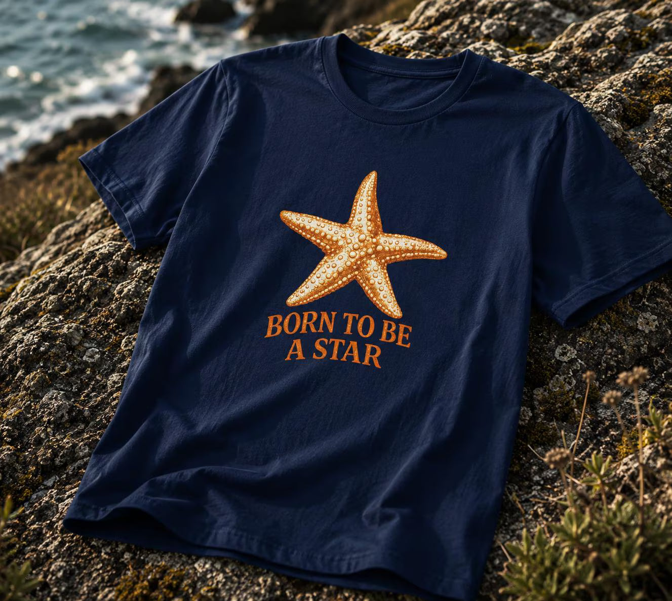 Born To Be A Star Sjöstjärna T-shirt | Havsliv Skjorta | Present till Strandälskare | Kustnatur Grafisk T-shirt