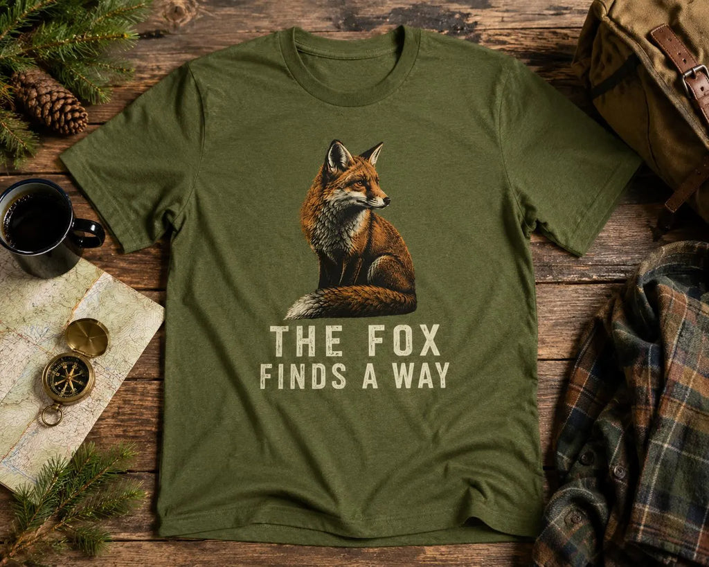 Räven Hittar Sin Väg T-shirt – Present till Naturvän | Boho-estetisk Tee | Mjuk Unisex Bomullströja | Botaniskt Grafiktryck | Äventyrsplagg