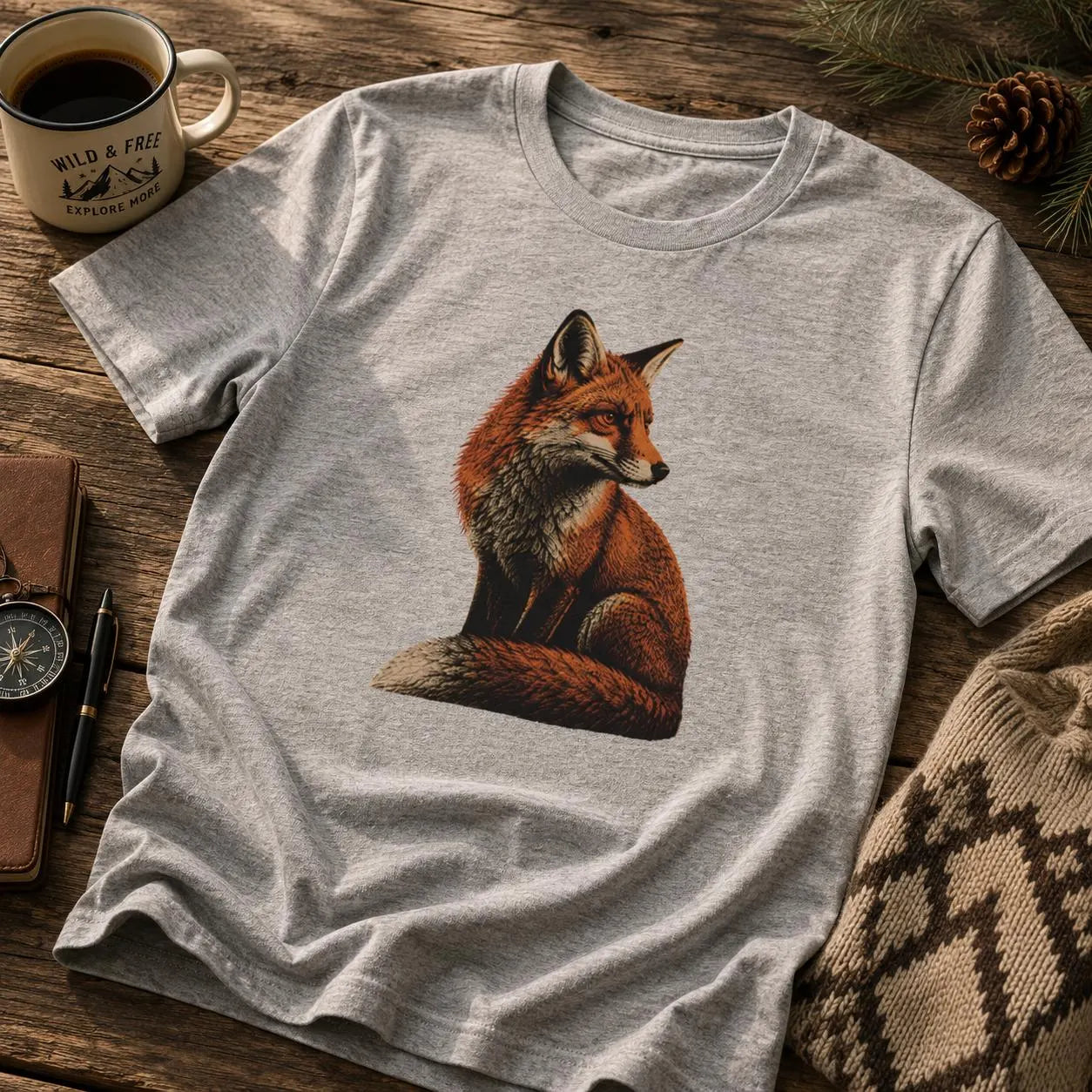 Nordisk Räv – T-shirt i etsningsstil