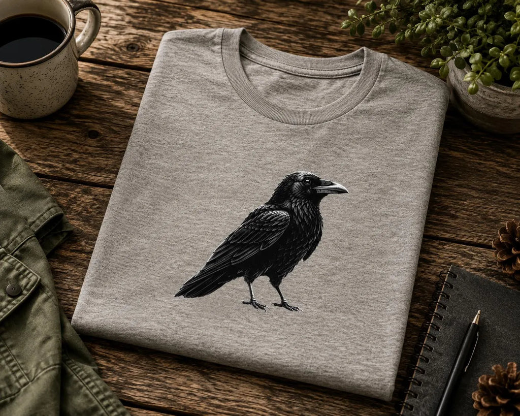 Nordisk Korp T-Shirt – Vikingamytologi Grafisk Tee, Nordisk Pagan Tröja, Unisex Mjuk Bomull Crewneck, Mytologisk Fågel Present till Honom Henne
