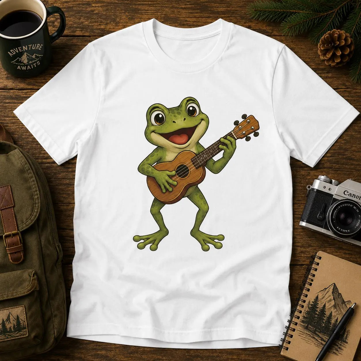 Glad Groda Spelar Ukulele T-shirt | Present till Grodorälskare | Musikerpresent