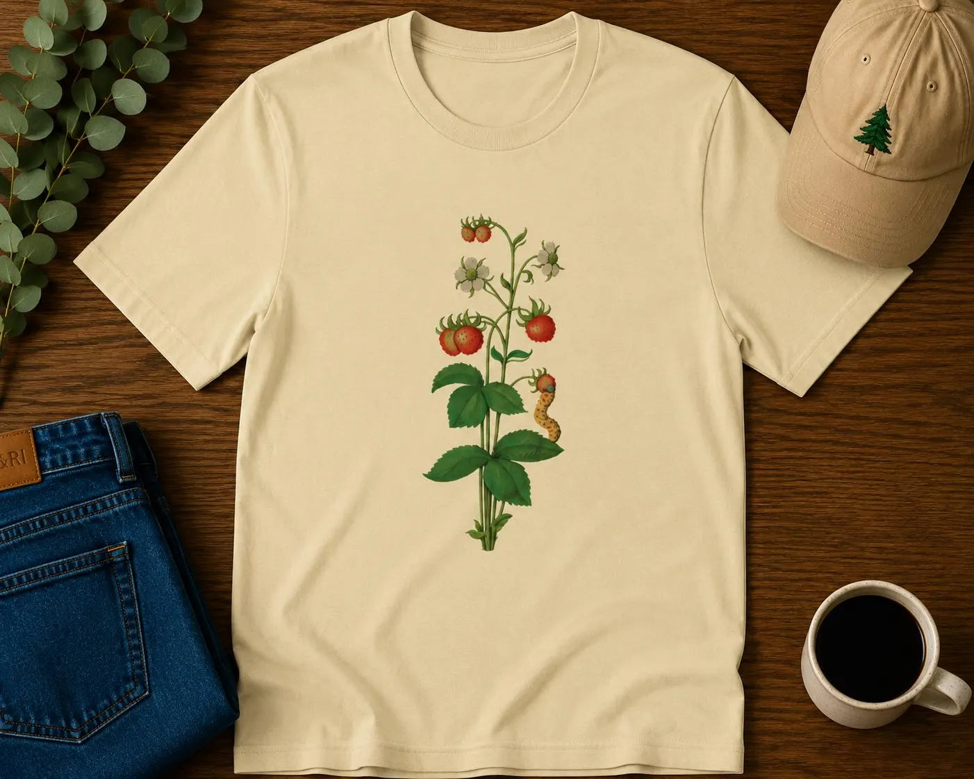 Vintage smultron Botanisk Illustration  Cottagecore Naturtröja | Skandinavisk