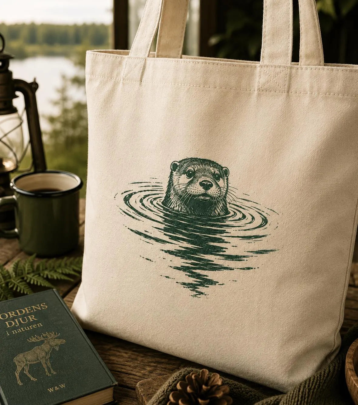 Utter Tygkasse | Skandinavisk Djurillustration | Nordisk Natur | Skogskonst | Minimalistisk Vardagskasse