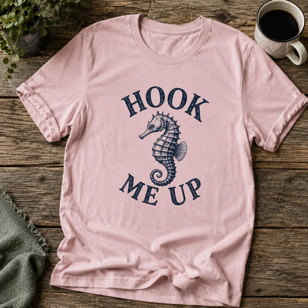 'Hook Me Up' Sjöhäst T-shirt – Rolig Havs-Ordvits  Unik Havsvarelse Skjorta, Present till Marinbiolog eller Strandälskare