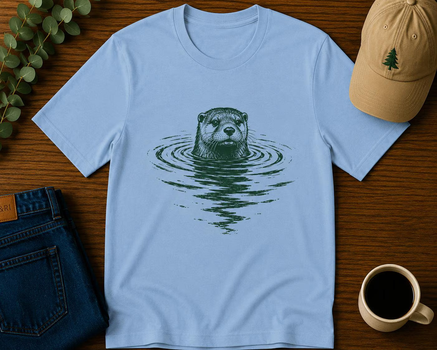 Utter i Vatten T-Shirt – Skandinavisk Djurillustration, Nordisk Natur Tee, Skogskonst, Unisex Present