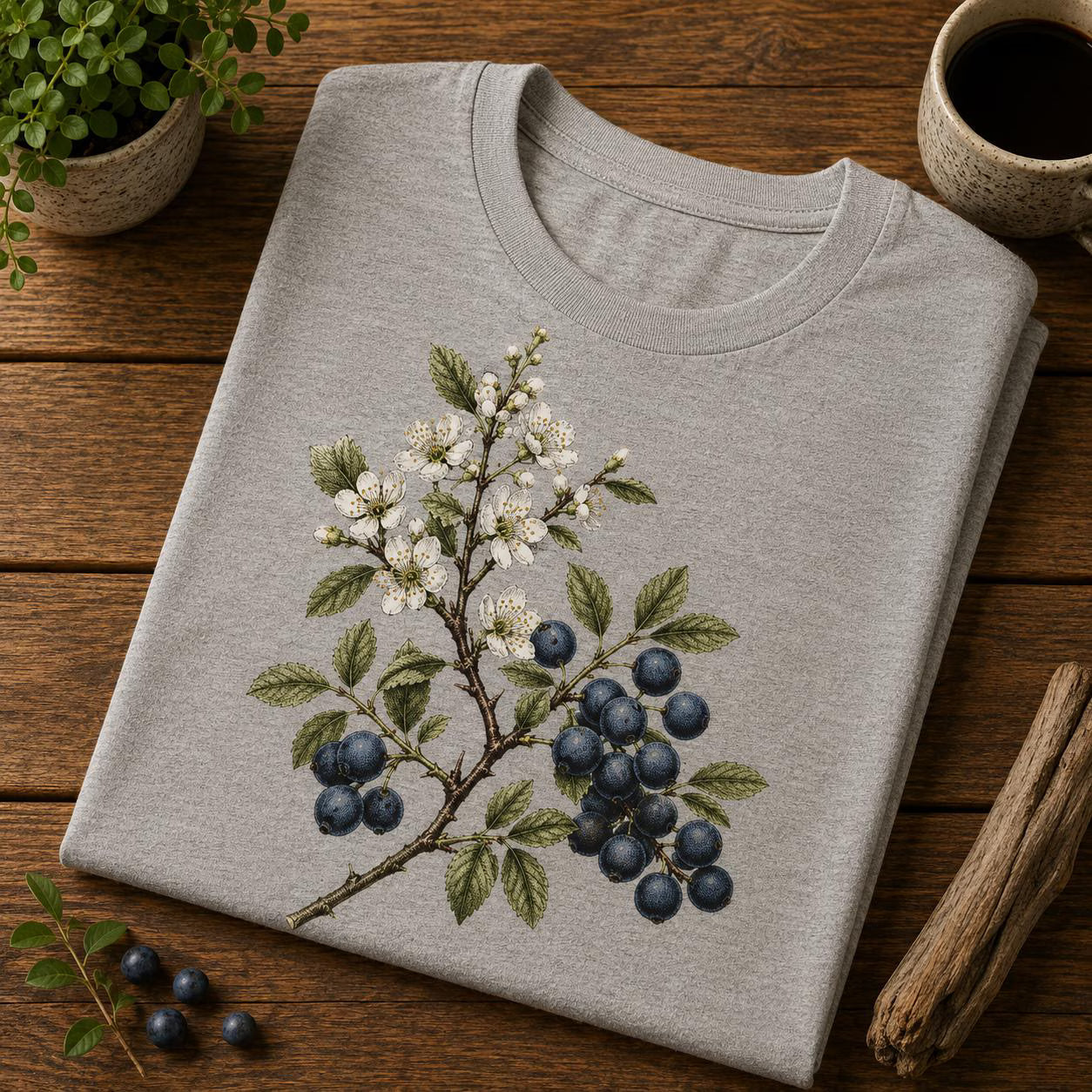 Slånbär Botanisk Illustration Unisex T-shirt – Premium Mjuk Bomullströja