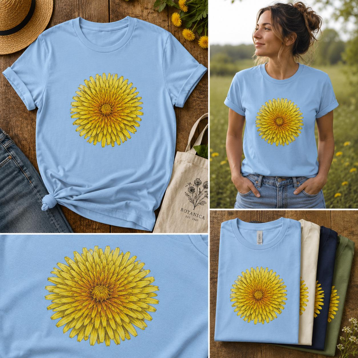 Maskros T-shirt | Botanisk Ängsblomma T-shirt | Skandinavisk Natur T-shirt | Vintage Blomsterillustration