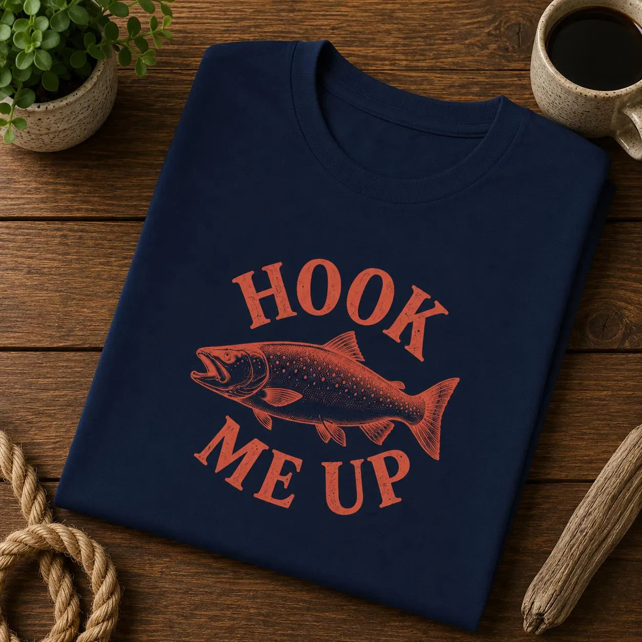 'Hook Me Up'  – Rolig öring T-shirt – Vintage Fiskare Flugfiske Present till Fiskare