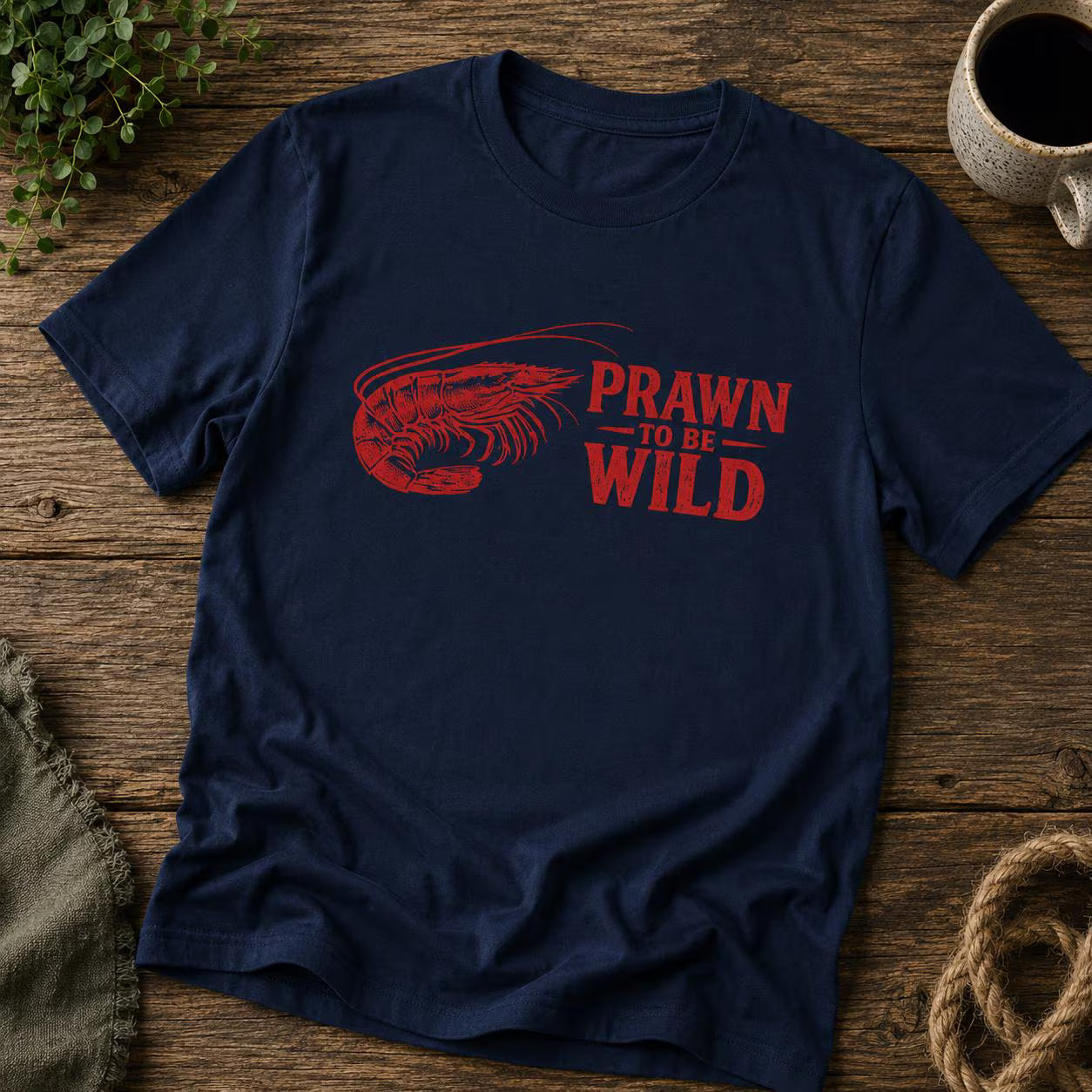 'Prawn To Be Wild' Räkor T-shirt | Rolig Skaldjursskjorta | Räksälskare Present | Kustgrafisk Tee | Fiskhumor Skjorta