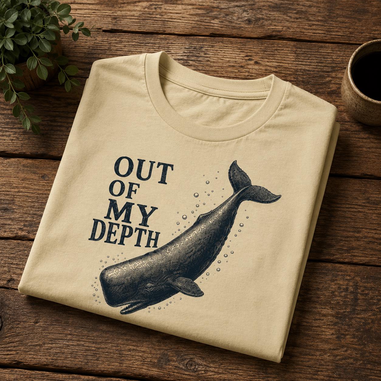 Out of My Depth Kaskelot T-shirt | Rolig Havsliv Grafisk Tee | Present till Havsälskare | Unisex Mjuk Bomull Valskjorta | Dykarspresent