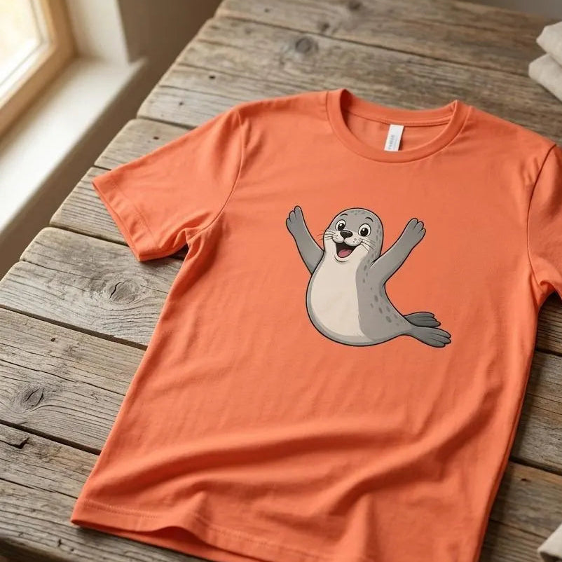 Söt Glad Säl T-shirt | Kawaii Djurälskare Present | Mjuk Unisex  T-shirt | Havsliv T-shirt | Havsdjur Kläder | Lekfull Natur T-shirt
