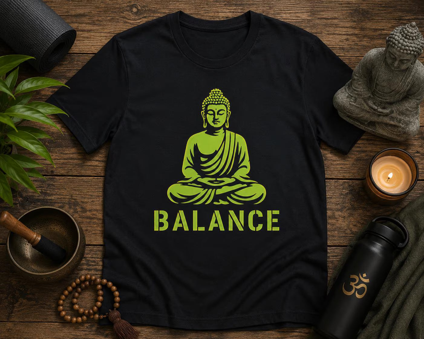 Neongrön Buddha T-shirt, BALANCE T-shirt, Zen Yoga-tröja, Andlig Present för Honom & Henne