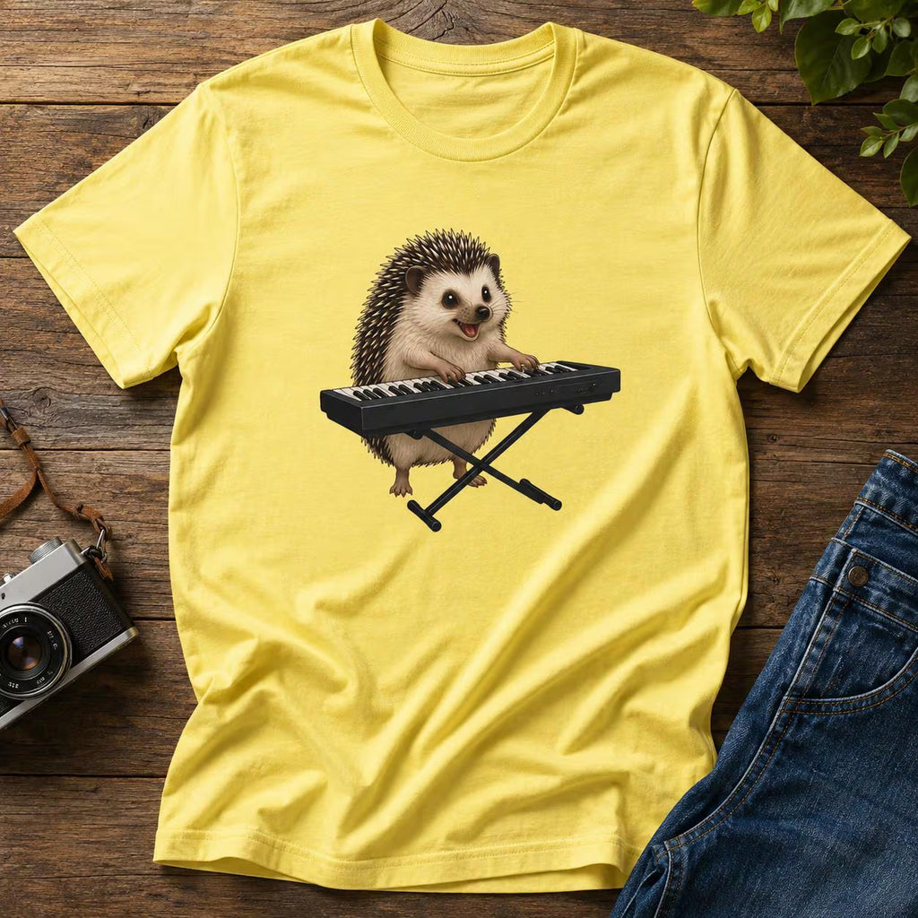 Söt Igelkott Spelar Keyboard T-shirt | Rolig Musik Djur | Musikerpresent | Keyboardistpresent | Kawaii Igelkott